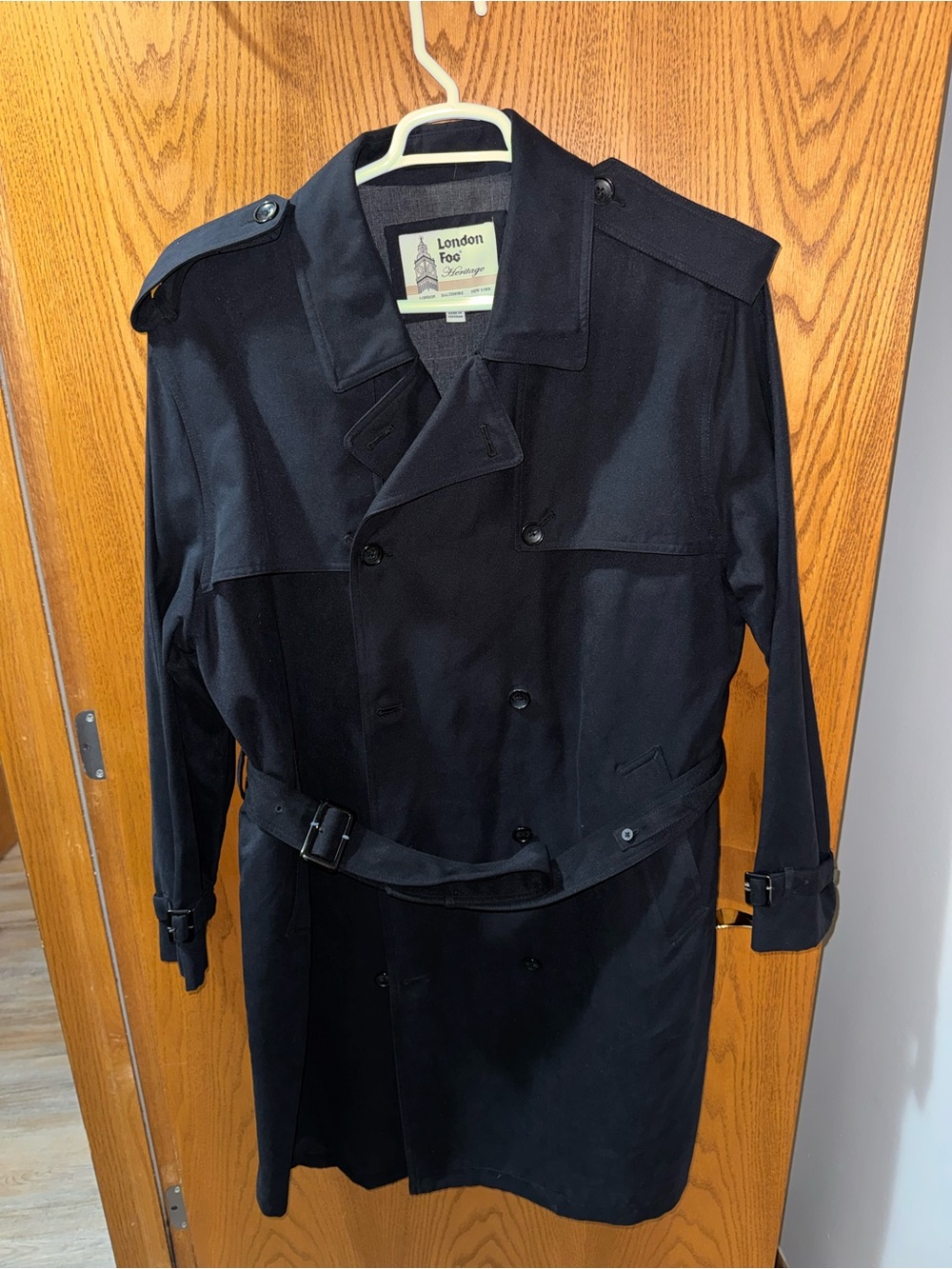London Fog Men’s Black Double-Breasted Trench Coat with Belt